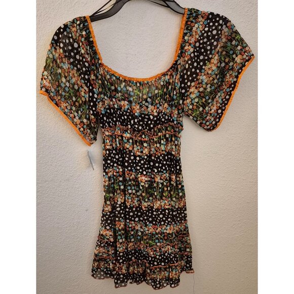 Torero Printed Lightweight Flutter Sleeve Sheer Mixed Print Top Sz S NWT - Picture 5 of 8